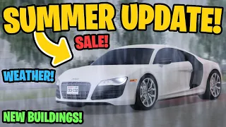 GREENVILLE SUMMER UPDATE, WEATHER, NEW BUILDINGS, SALE, LIMITED CARS, AND MORE! - Roblox Greenville