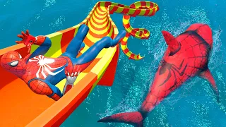 GTA 5 SPIDER SHARK | Water Slides Spiderman | WATER RAGDOLLS [Euphoria Physics] [Episode 4]