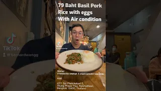 Delicious 79Baht Basil Pork Rice with Air condition at Petchaburi Soi 5, Bangkok