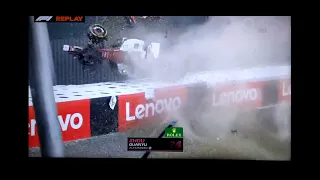 F1 Silverstone 2022 Zhou big crash at start slow motion replay