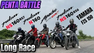 Pulsar NS160 BS7 vs Apache RTR 160 4v Pulsar N160 vs Pulsar NS160 BS6 vs Yamaha FZS 150 Drag Race