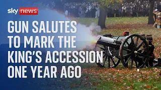 Gun salutes mark the King’s accession one year ago