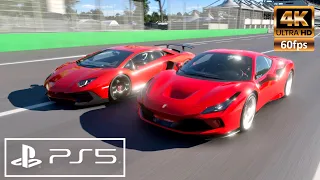 GT7 (PS5) Ferrari F8 Tributo vs Lamborghini Aventador SVJ - Monza (4K HDR 60 FPS)