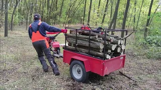 El van a gyerek ha játszik / Hecht 7100 megrakva fával / rotakapa, kapálógép / tiller mini tractor