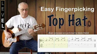 Easy Fingerpicking guitar Tab: "Top Hat". Free classical guitar tab for beginners by Martin Patrick.