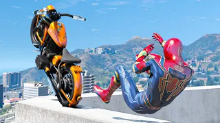 GTA 5 Iron Spiderman Motorcycle Stunts/Fails/Ragdolls Episode 14 (Euphoria Ragdolls)