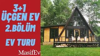 Detaylı  Üçgen Ev Yapım Videosu 2. Kısım  Ev Gezisi ,  88m2 3+1  Masif Ahşap EV , Stella Magna