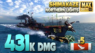 Destroyer Shimakaze: 431k on map Northern Lights - World of Warships