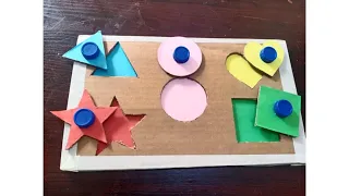 DIY chunky puzzle with cardboard | DIY shapes and color activity for kids 12 to 18 months