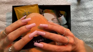 ASMR Sephora unboxing w/ clicky whispers and tapping LONG NAILS 🌸