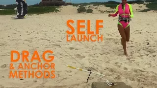 2 ways to Self Launch: Anchor & Kite Drag Methods (kiteboard / kitesurf tutorial)