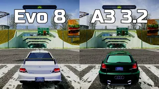 NFS Most Wanted: Mitsubishi Lancer Evo 8 vs Audi A3 3.2 Quattro - Drag Race