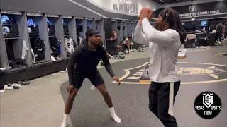 DAVANTE ADAMS SHOWS SICK BASKETBALL SKILLS IN RAIDERS LOCKER ROOM; ALL SMILES FOR TEAM’S NEW CHAPTER