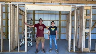 It's TIME to MOVE INSIDE! Building Interior Walls to Power our OFF GRID WorkShop in the WOODS