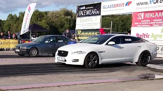 2012 Jaguar XJL 5.0 vs BMW 328TT E36 B6284T 1/4 mile drag race