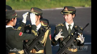 Beautiful female soldiers march during China's National Day celebrations