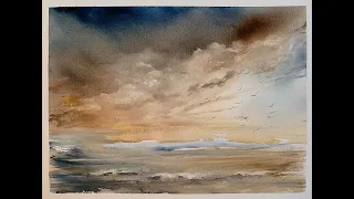 How To Paint Lois' Simple Watercolour Stormy Seascape, Loose Hake Watercolor Painting Tutorial Demo