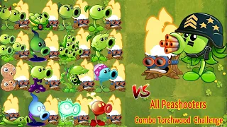 Pvz 2 Gameplay - Mega Gatling Pea & All Peashooters & Torchwood Combo Challenge - Who Will Win ？