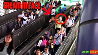 PUT PLATE WITH CREAM IN FACE STRANGERS ON ESCALATOR !! CRAZY PRANK !!