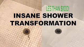 😱INSANE SHOWER TRANSFORMATION! HOW TO PAINT YOUR SHOWER FOR LESS THAN 100 DOLLARS! DIY HOME HACK!