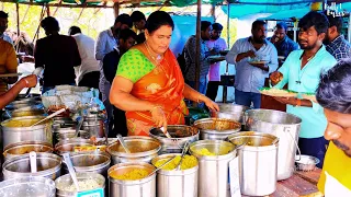 Hard working woman Anuradha Aunty serves unlimited Street food Meals | Street Food Hyderabad |