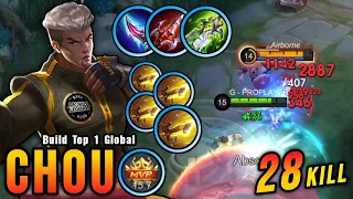 Chou 28 Kills!! Insane One Shot Damage Build!! - Build Top 1 Global Chou ~ MLBB