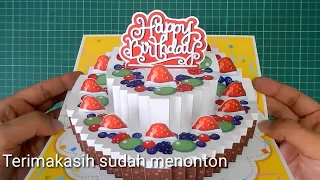 Tutorial Kartu Ucapan Happy Birthday Pop Up Timbul 3 Dimensi Kue Tart 2 Tingkat DIY Prakarya