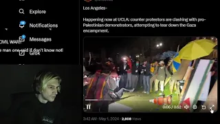 xQc reacts to Counter Protestors Clashing with Pro-Palestinian Demonstrators at UCLA