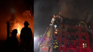 **HEAVY FIRE Through the Roof** FDNY Battles 5-Alarm Blaze in Inwood Apartment Building