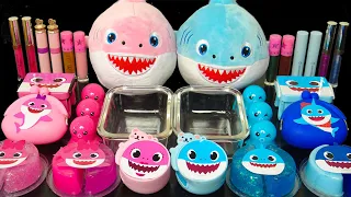 Pink & Blue Funny Baby Shark! Mixing Makeup,Eyeshadow,Glitter into Slime! Most Satisfying Slime ASMR