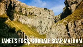 Janet's Foss, Gordale Scar - Malham  from drone 4k video