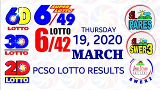 Lotto Result March 19 2020 (Thursday), 6/42, 6/49, 6D, 3D/Swertres, 2D/EZ2 | PCSO