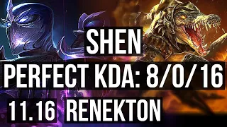 SHEN vs RENEKTON (TOP) | 8/0/16, 2.4M mastery, 1500+ games, Legendary | BR Master | v11.16