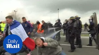 Protesting French ferry workers are tear gassed by police - Daily Mail