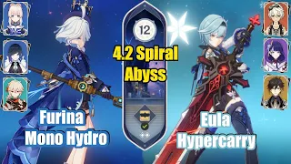 C0 Furina Mono Hydro & C1 Eula Hypercarry Spiral Abyss 4.2 Full Star Clear || Genshin Impact