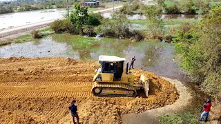 Great Team work Filling up land Full Video Processing by Dump Truck with Stronger Dozer KOMATSU