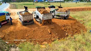 Wonderful Plan Filling Land By Operator Skill D20P Dozer Pushing Soil And 5Ton Truck Unloading Soil