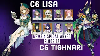 C6 Lisa Aggravate & C6 Tighnari x Raiden - Genshin Impact 3.4 Spiral Abyss Floor 12(9 Stars)