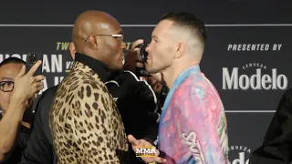 Kamaru Usman Shoves Colby Covington At UFC 268 Press Conference | UFC 268 | MMA Fighting