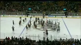 The Bruins and the Sabres salute the crowd at the end of the game . Apr 17, 2013