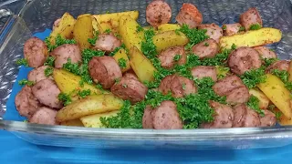 Картошка с сосисками в духовке!!!#еда #кулинария #рецепты #ужин #кулинарныйвлог#вкусныйрецепт