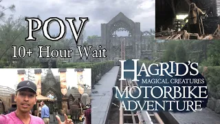 Opening Day Hagrid's Motorbike Roller Coaster! FRONT ROW POV | 10 HOUR WAIT TIME