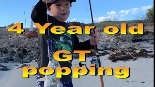 GT popping at 4 years old, Toddler sportfishing