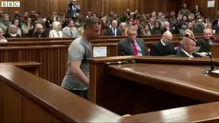 Pistorius walks without in court  prosthetic legs  BBC News