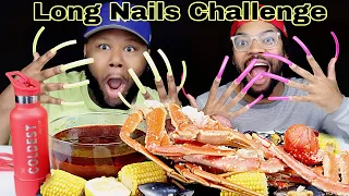 EATING A SEAFOOD BOIL WITH EXTREMELY LONG NAILS CHALLENGE❗️ @StephAndTasha