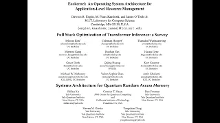 Seminar in Comp. Arch. - S8: Exokernel, Transformer Inference, Systems Arch. for QRAM (Fall 2023)