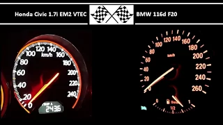 Honda Civic 1.7i EM2 VTEC VS. BMW 116d F20 - Acceleration 0-100km/h