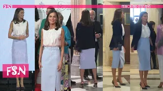 Queen Letizia in a basic but chic pencil skirt by Hugo Boss that shapes her body