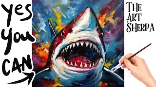 Great White Shark 🌟🎨 Halloween How to paint acrylics for beginners: Paint Night at Home