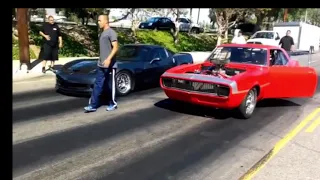 GYPSY MIKE THE BOSS CAMARO VS IZZY PERFORMANCE TWIN TURBO CORVETTE FOR $6000 throw back street race